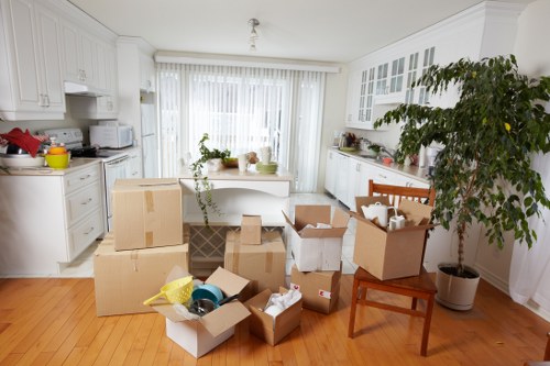 Protective floor coverings used during furniture moving work