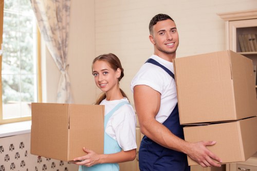 Boxes and household items being prepared for transport